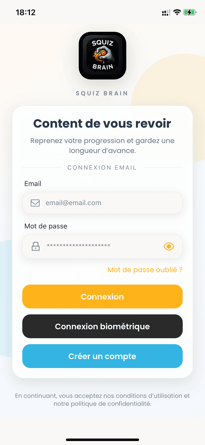 Ecran de connexion Squiz Brain